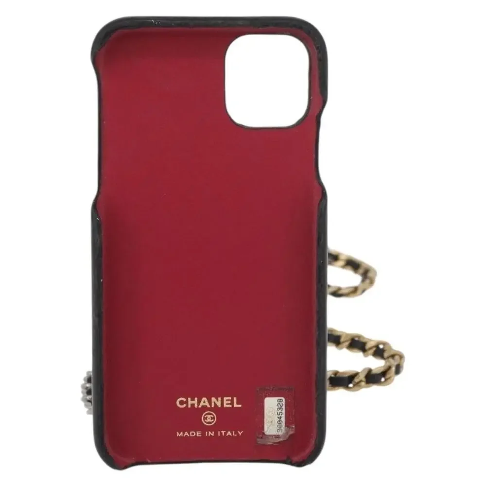 Chanel Matelasse Lambskin Chain Iphone Case Shoulder Bag Black